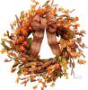 New Tempus 18" Artificial Fall Wreath, Autumn Decoration with Berries & Leaves, Thanksgiving Harvest Front Door Wreath for Home Farmhouse Halloween Thanksgiving Day Festival Celebration Decor