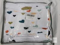 New FeelYou King Size White w/Colored Heart Print Bed Sheets