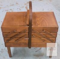 Vintage aLAccordion-Style Wooden Sewing Box - Full