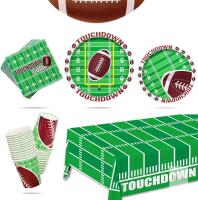 New Football Theme Decoration Party Supplies Pack for 25 People Includes 25 Dinner Plates 25 Small Plates 25Napkins 25 Cups &1 Football Tablecloth- Perfect for Football Party Games or Birthday Party