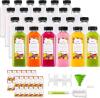 New Kouwich 16 oz Plastic Juice Bottles with Caps (24 Pack) Reusable Clear Empty Containers for Smoothies, Milk, Sensory Jars Leak Proof Tamper Evident Lids, Includes Labels, Funnel & Brush Food Grade