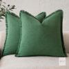 New Foindtower Set of 2 Decorative Linen Fringe Throw Pillow Covers Cozy Boho Farmhouse Cushion Cover with Tassels Soft Accent Pillowcase for Couch Sofa Bed Living Room Home Decor, 18&times;18 Inch, Pine Green, Zipper Closure