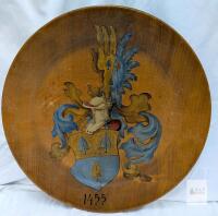 Antique German Wooden Family Crest Plaque with Hand-Painted Heraldic Design, Dated 1911