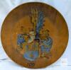 Antique German Wooden Family Crest Plaque with Hand-Painted Heraldic Design, Dated 1911