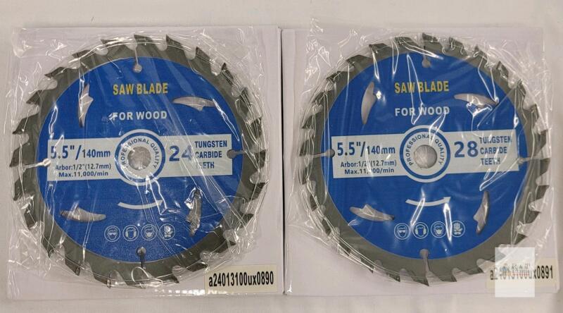 5.5" (140mm) Tungsten Carbide Circular Saw Blades, 24 Teeth, 1/2" Arbor, 11,000 RPM