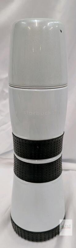 Starbucks 16oz Polar Extreme Bottle, White/Black, Screw-On Cap, Double-Wall Insulated, 10" Tall