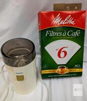 Vintage Philips Electric Coffee Grinder ~180W & Melitta No. 6 Cone Coffee Filters, 40 Pack