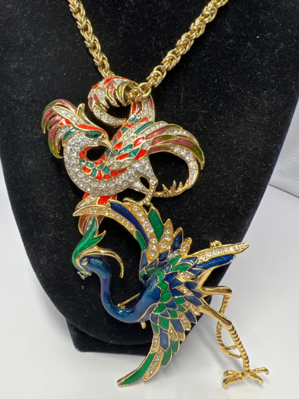 D'Orlan Flamingo and Bird of Paradise Rhinestone Large Brooches