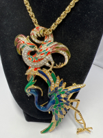 D'Orlan Flamingo and Bird of Paradise Rhinestone Large Brooches