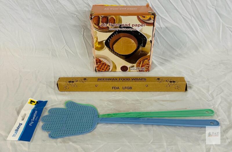 Air Fryer Pad Paper 100-Pack, Beeswax Food Wraps, TrueLiving Hand Fly Swatter 2-Pack Set