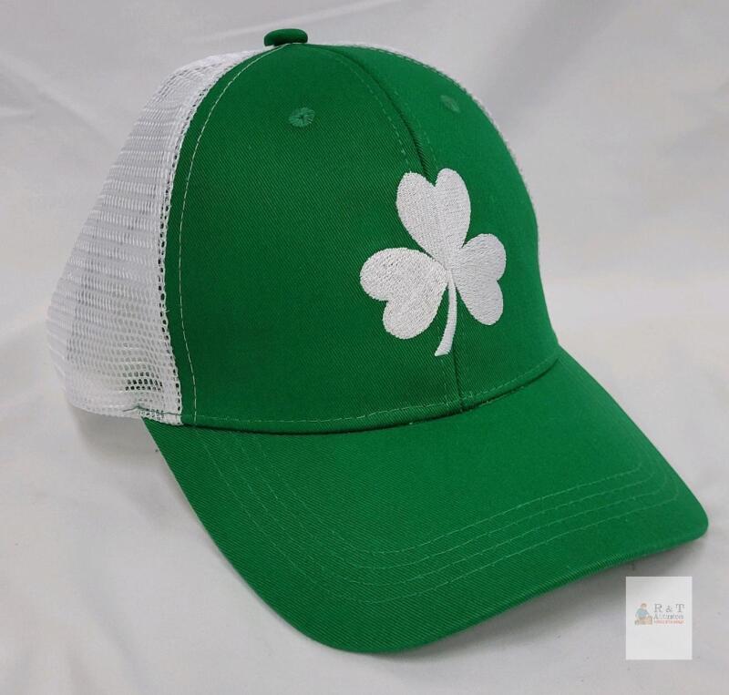 NEW Green Shamrock Trucker Hat &ndash; Adjustable Snapback Mesh Cap, Curved Brim, Green/White, St. Patrick's