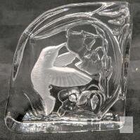 Clear Glass Paperweight with Hummingbird and Flowers Design, 3.75" x 4" x 1.5"
