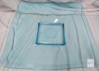 Square Light Blue Glass Serving Platter with Raised Center Section, 15" x 15"