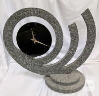 Modern Sculptural Table Clock, Granite-Look Siru, Quartz Movement, 16 in, Gray & Black
