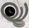 Modern Sculptural Table Clock, Granite-Look Siru, Quartz Movement, 16 in, Gray & Black
