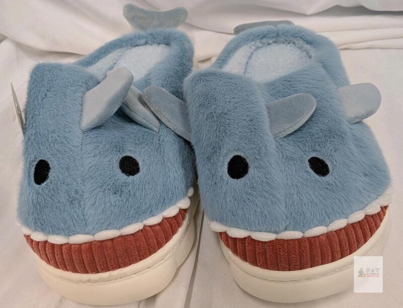 new KJG Shark Plush Slippers, US Men's 8-9, Light Blue, Soft Plush, Anti-Slip Sole