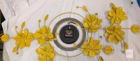 Large Yellow Metal Floral Wall Clock &ndash; 34" Wide, Analog Quartz, Decorative 3D Flower Design