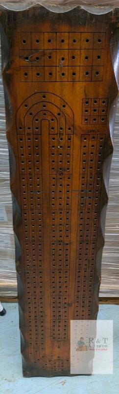 very cool Vintage Extra-Large Wooden Cribbage Board, 4-Player, 48" x 12", Ornate Carved Edges