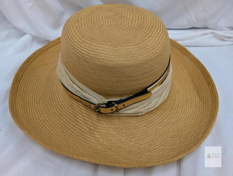 Maya Neumann Marlene Dietrich Style Hat, Natural Straw, 4.3" Brim, Adjustable 22.8" Circumference