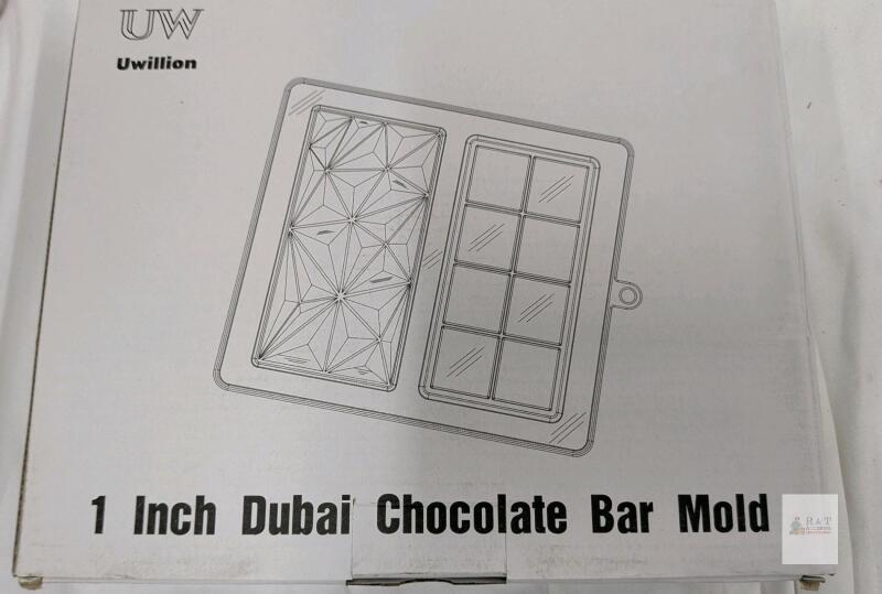 Uwillion 1 Inch Dubai Chocolate Bar Mold, 2-Pack, 100% Silicone, 8 Cavities, Dishwasher Safe