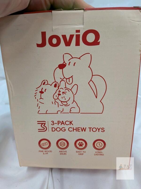 JoviQ 3-Pack Dog Chew Toys for Medium to Large Breeds, Pine Wood & PP, Durable