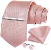 New DiBanGu Men's Blush Pink Ties Wedding Plain Necktie Pocket Square Cufflink Tie Clip Set - 3