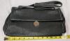 Black Pebbled Leather Shoulder Bag, Silver-Tone Hardware, 14" Wide, Logo Flap, White Contrast Stitching - 3