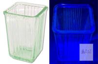 Vintage Block-Optic Style Green-Tinted Glass Vase, Glows Light Blue/Grey (Very Hard To Photograph!) - 4.5" Tall, No Chips or Cracks