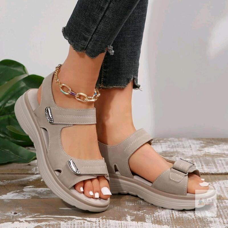 New Size 38 Women's Cushioned Summer Sports One Line Mouth Sandals Wide Wedge Sandals