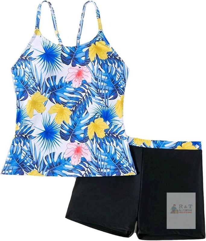New Size 16Y Teen Girl's 2-Piece Sleeveless Swim Top & Shorts Bathing Suit Suit