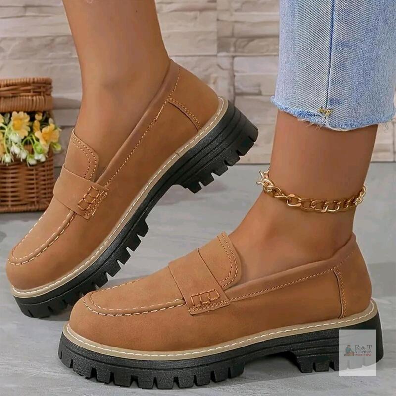 New Size 38 (6.5) Women's Chunky Penny Loafer Lug Sole Comfort Slip On Work & Casual Shoes
