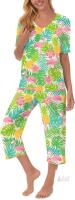 New Size 3XL Women's Pajama Sets V-Neck Short Sleeve Top and Capri Pants with Pockets Sleepwear Set Two Piece PJS