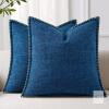New DecorIHome Decorative Throw Pillow Covers 18x18 Set of 2 Square Faux Linen Outdoor Neutral Farmhouse Coastal Pillow Covers with Stitched Edge for Couch Sofa Living Room, Dark Blue