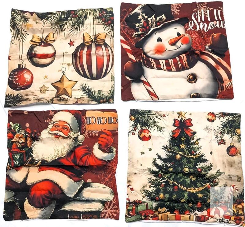 4 New Christmas Throw Pillow Covers, Zippered 17" &times; 16.5"