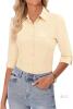 New Size 2XL Women's siliteelon Button Down Shirts 3/4 Sleeve Stretch Fitted Dress Shirt Wrinkle Free Collared Business Work Tops