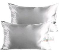 New 2pc Satin Pillowcase Slipcovers Grey Silver, 20" &times; 29.5"
