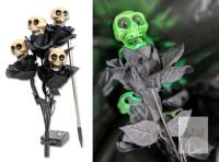 New Green Glowing Skull Rose Solar Halloween Lights, Spooky Solar Powered Decorative Stake for Garden Courtyard 28" Long Assembled