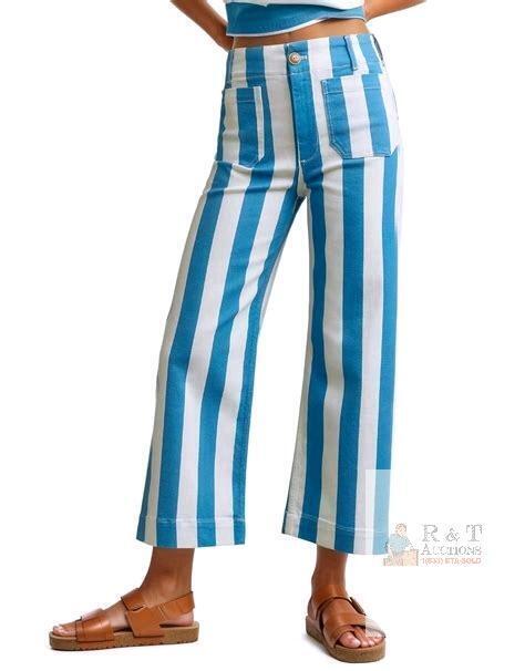 New Size LG Women's Kedera Striped Pants Wide Leg Trousers Casual High Waisted Pants Summer Flare Jeans with Patched Pockets