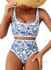 New Size SM Women's Herseas l Bikini Sets Floral Print Whip Stitch 2 Piece Swimsuits High Waisted Scoop Bathing Suits