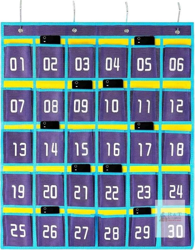 New Loghot Classroom Accessories Closet Pocket Chart for Cell Phones Holder Wall Door Hanging Organizer (30 Pockets Blue)