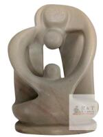 Abstract "Mother and Child" Stone Sculpture, Approx. 12" Tall, Beige/Off-White with Pinkish Streaks