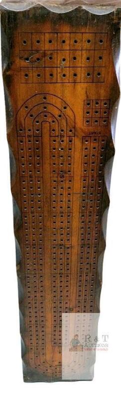 very cool Vintage Extra-Large Wooden Cribbage Board, 4-Player, 48" x 12", Ornate Carved Edges