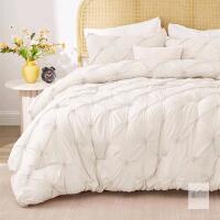 QUEEN Size BEDELITE Cream White Floral Pinch Comforter Set - 3 Pieces Boho Pintuck Bedding Comforter Sets, Lightweight Soft & Warm Bed Comforter with 2 Standard Pillowcases for All Season