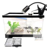 Starter Fish / Turtle Tank, Plastic Construction, Working Light & Water Filter + 2 Extra Filters, Plants, Gravel - 11.75" &times; 7.25" &times; 7" Tall