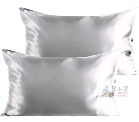 New 2pc Queen Size Satin Pillowcase Slipcovers Grey Silver, 20" &times; 30"