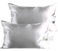New 2pc Queen Size Satin Pillowcase Slipcovers Grey Silver, 20" &times; 30"