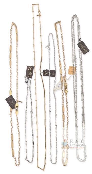6 Vintage NOS Signed D'ORLAN Necklaces Chains, 15" - 52" Long