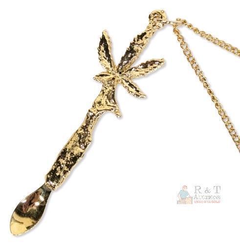 [Adults Only] Vintage NOS Marijuana Leaf Party Spoon Scoop Snuff Necklace, Rave Chain Party Drug Culture Collectable, Spoon 2.5" on 24" Chain, Magnetic