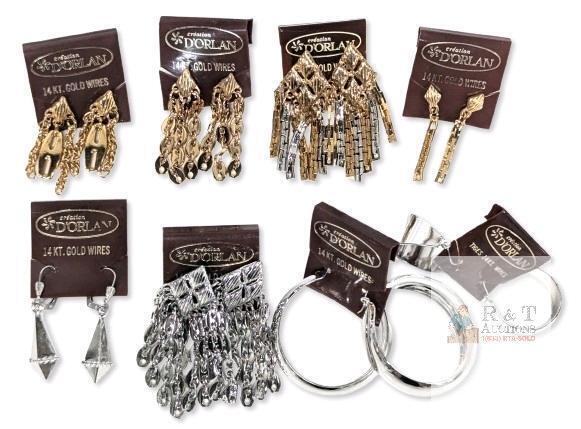8 Pairs Vintage NOS D'ORLAN Pierced Earrings, 14K Gold Wires