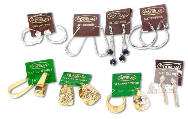 8 Pairs Vintage NOS D'ORLAN Pierced Earrings, 14K Gold Wires